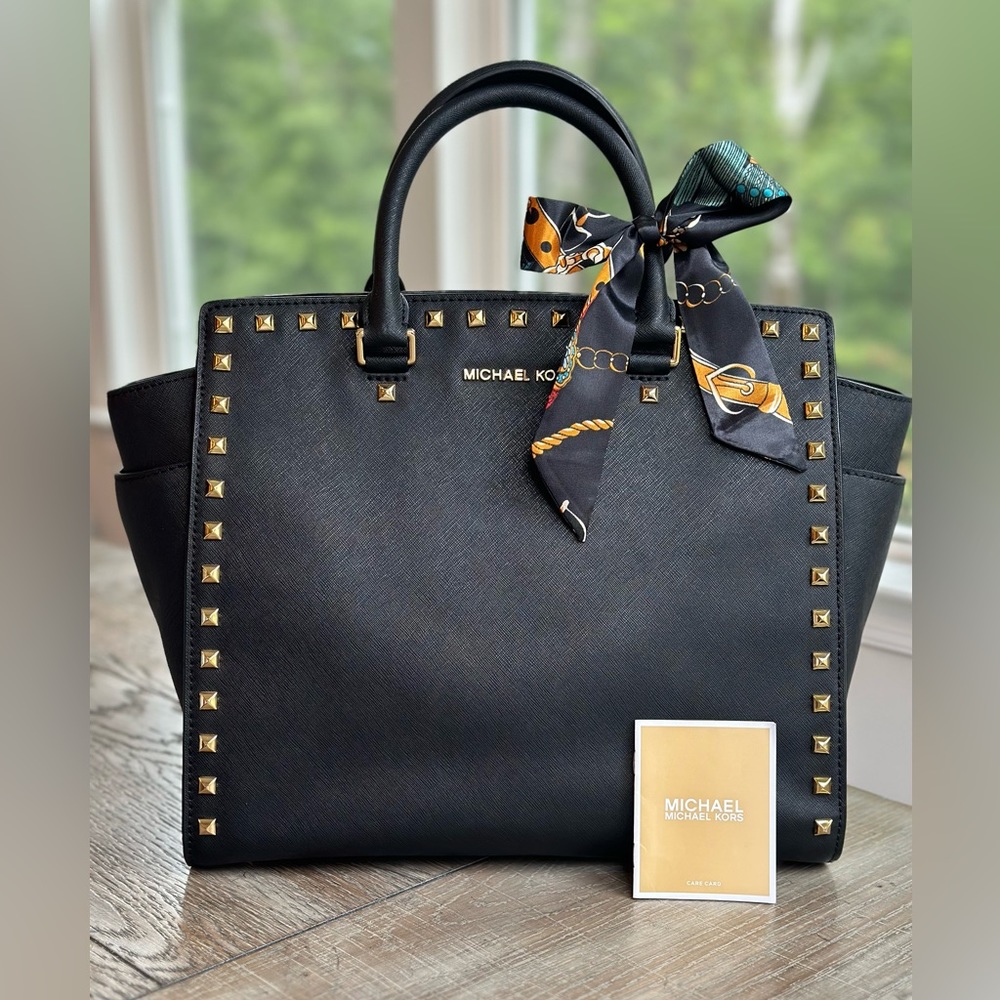 MK Large Black Selma Studded Bag with Dustcover